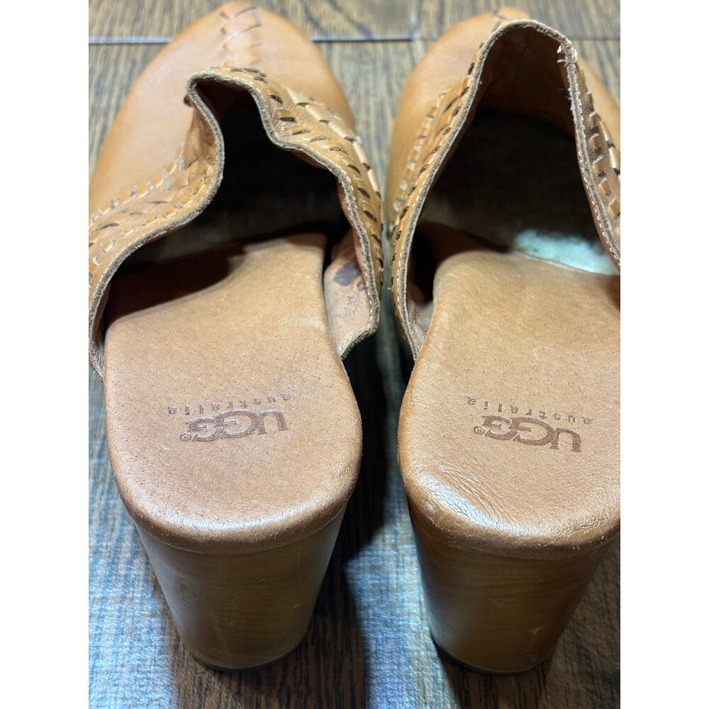 UGG Brown Leather Vivica Clog/Mule Braided Detail Wood Platform Size 7 - Picture 12 of 16